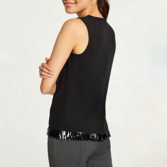 Ann Taylor Fringe Paillette Shell Tank Top Blouse Sleeveless Black Sz M - Picture 2 of 11
